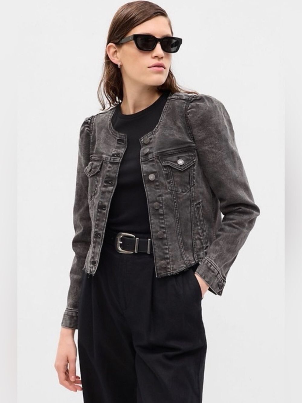 Gap Puff Sleeve Denim Jean Jacket Casual Grunge Oversized Classic Timeless BoHo